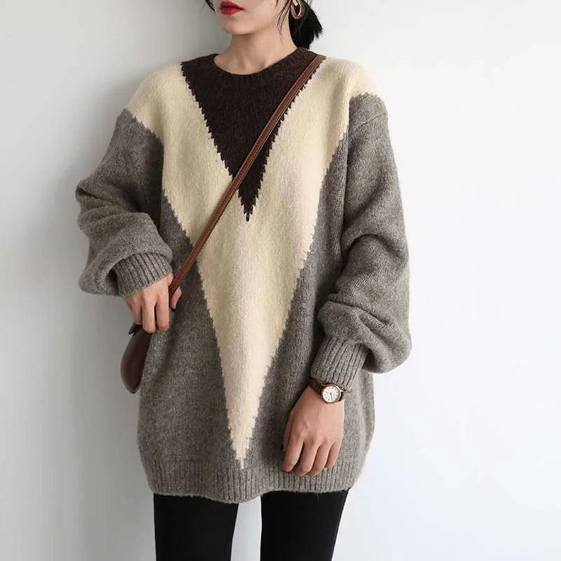 Women's Sweater Oversize O-neck Knitted Loose Pullover Oversized Casual Autumn And Winter Fashion New Retro Women's Clothing