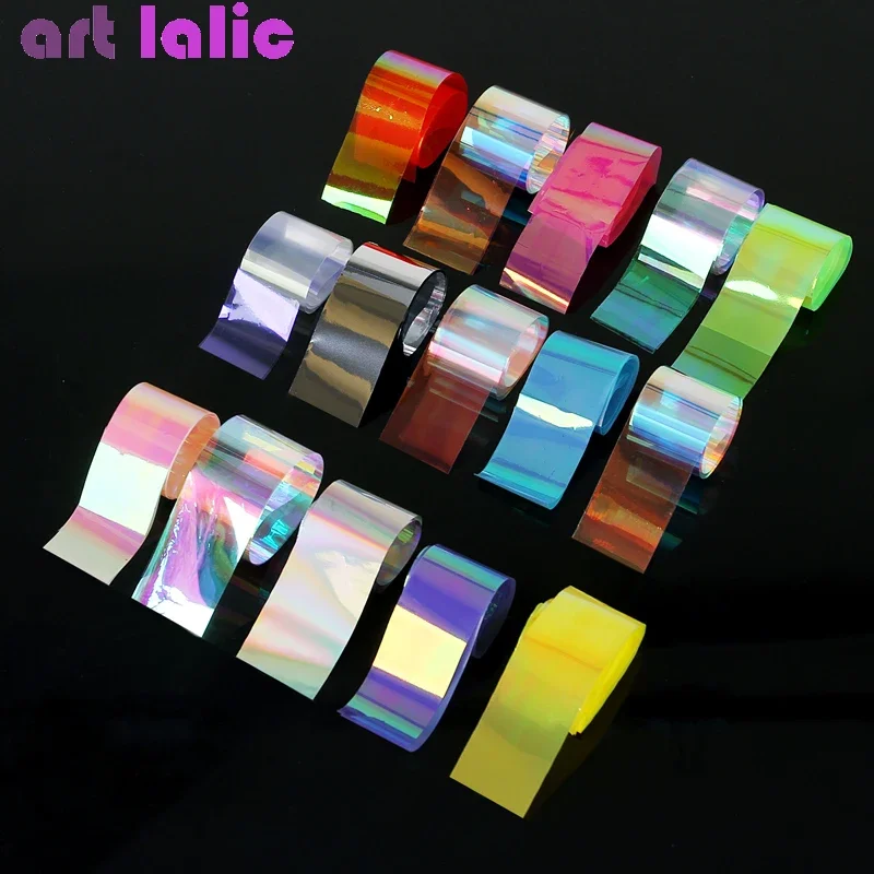 

15PCS Starry Sky Laser Nail Foils Set Colorful Glitter Rainbow Effect DIY Nail Art Transfer Stickers with Tips Storage Box