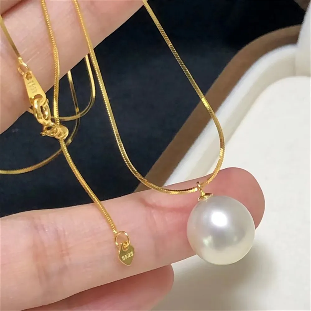 DIY Pearl Accessories S925 Sterling Silver Set Chain Empty Gold Silver Pendant with Silver Chain Fit 7-13mm Round L031