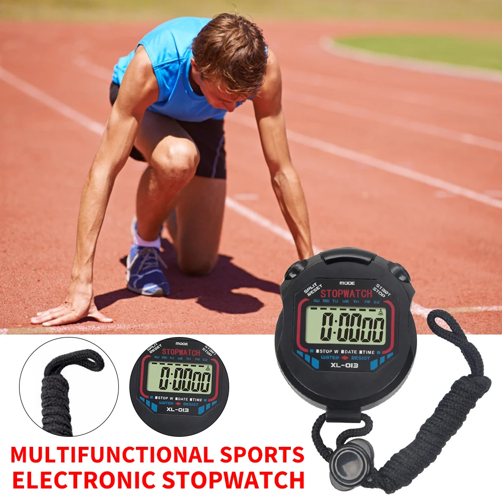 Sports Stopwatch Timer Stop Watch Handheld Digital Counter Chronograph Timer Waterproof Alarm Stopwatch with String
