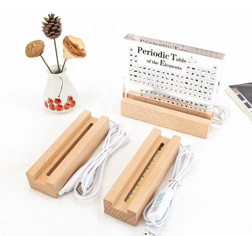 15mm 20mm Thick 15cm Long Wooden Display Base Stand for Custom 3D Photo Acrylic Blocks Led Lamps