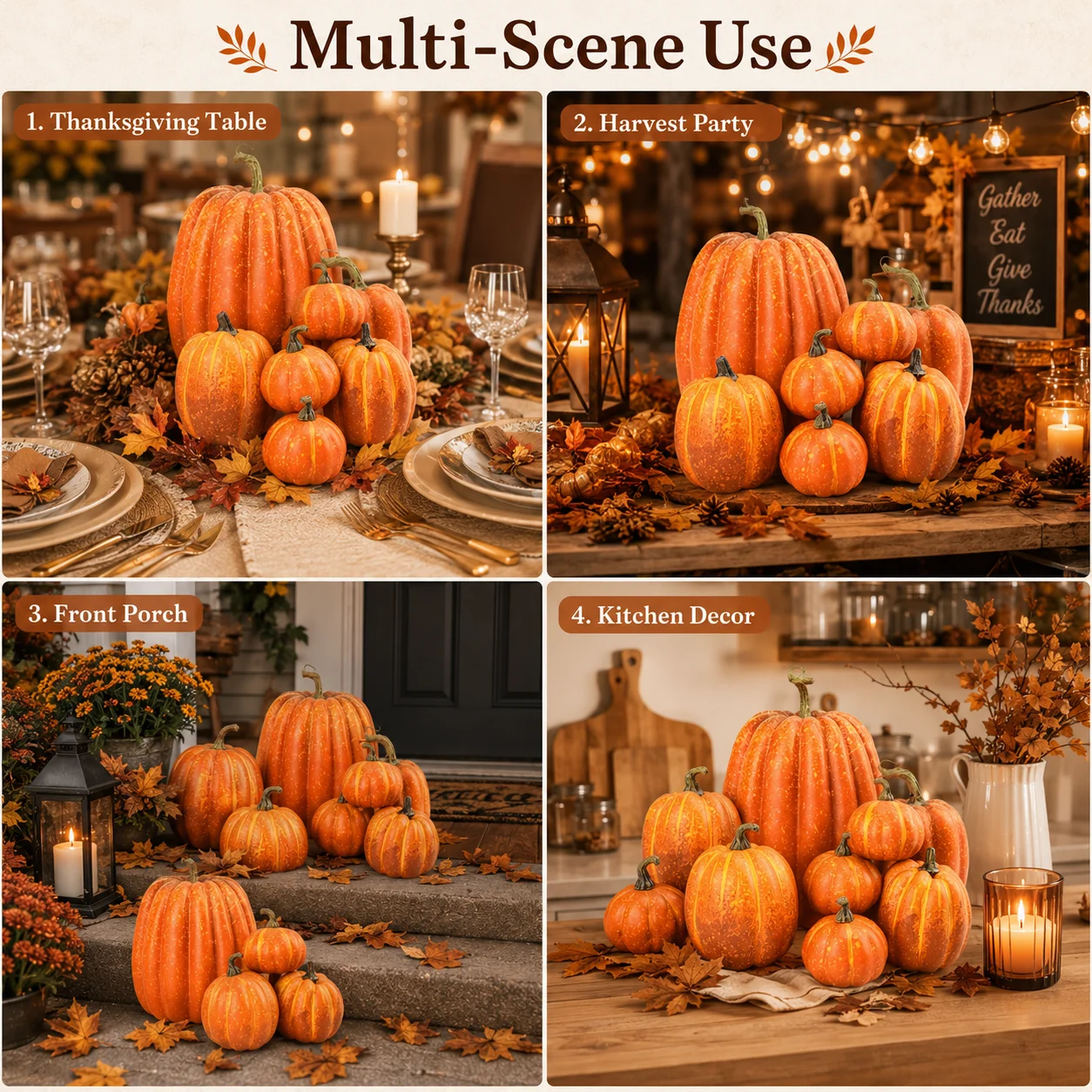 7-Piece Set of Large, Medium, and Small Artificial Pumpkin Decorations, Realistic Orange Imitation Pumpkins, Includes Various Sizes, Lightweight Fall-Themed Decorations, Suitable for Thanksgiving, Halloween, Dining Tables, Fireplace Mantels, Porches, and Indoor and Outdoor Farmhouse-Style Decorations, Seasonal Halloween Decorations, Artificial Pumpkins, Home and Kitchen Holiday Decoration Supplies