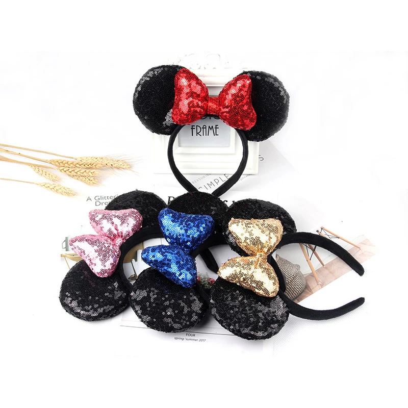 Hot Sales Minnie Mouse Ears Headbands Hair Accessories for Girl Christmas Children Sequin Bows Girl Birthday Party Hairband Gift