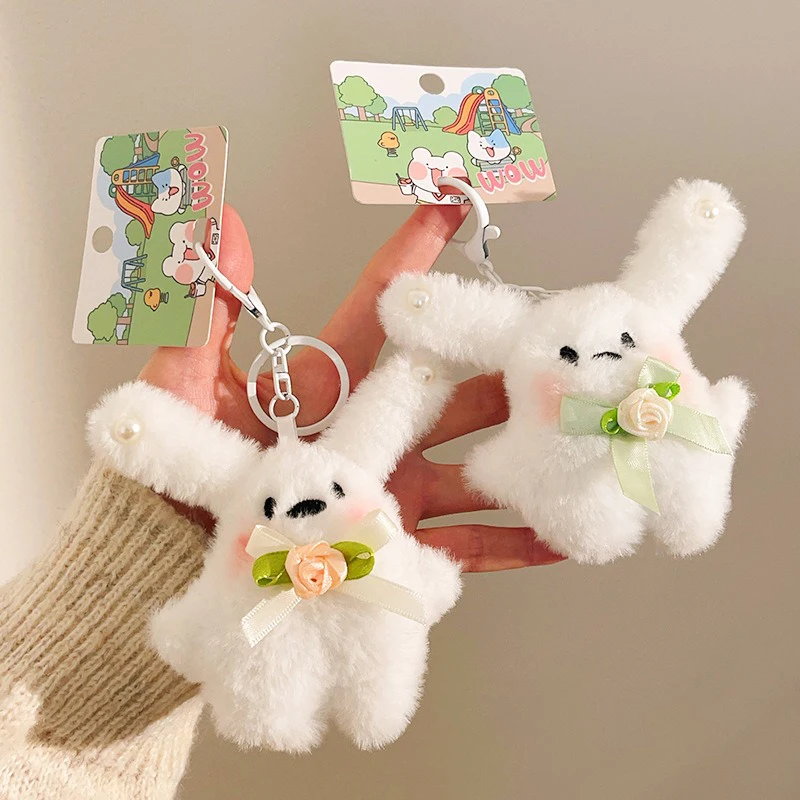 1Pcs Cartoon Plush Doll Keychain Blush Bunny Pendant Puppy Doll Bag Keychain Charm Backpack Decoration Accessories Gifts New