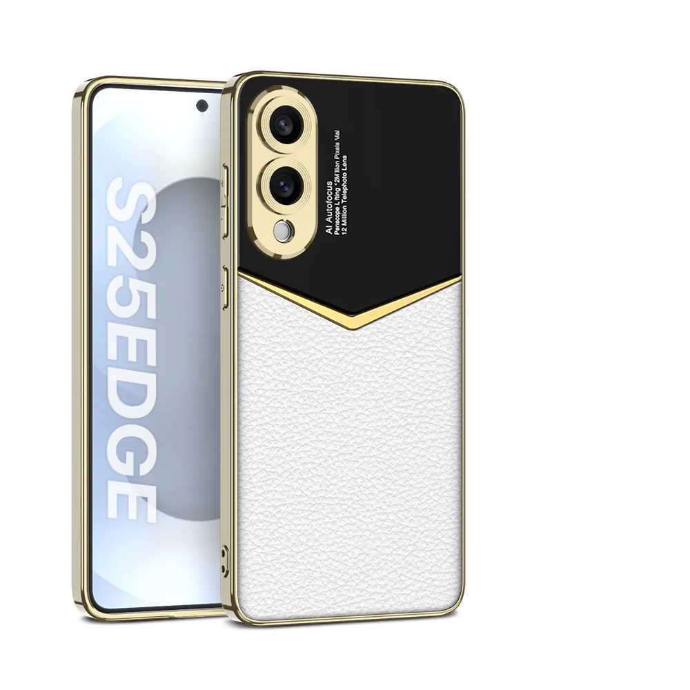 

Luxury Leather Case For Samsung Galaxy S25 edge Gold Electroplating Frame Cover Ultra Soft Protection Cover Capa Funda