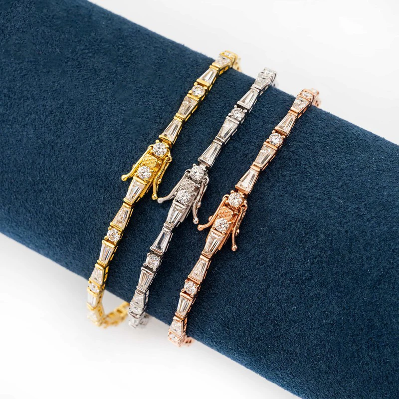 

Hiphop Iced Out Moissanite Chain Bracelet S925 Silver Ladder Square D Color VVS Moissanite Link Bracelet Women Rose Gold Plated