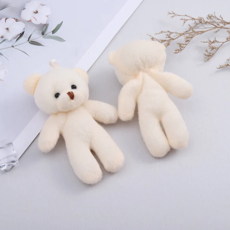 10cm 100pcs Wholesale Teddy Bear White Plush Keychain Bag Pendant Beige
