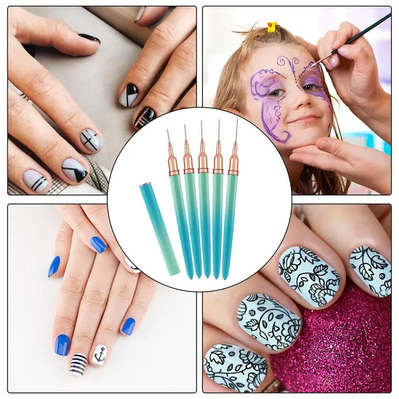 Nail Detail Brush Fine Liner Brush Striping Brushes 5 Pcs Portable Painting Art Design Pen With 5/8/13/20/25mm Tips Professional