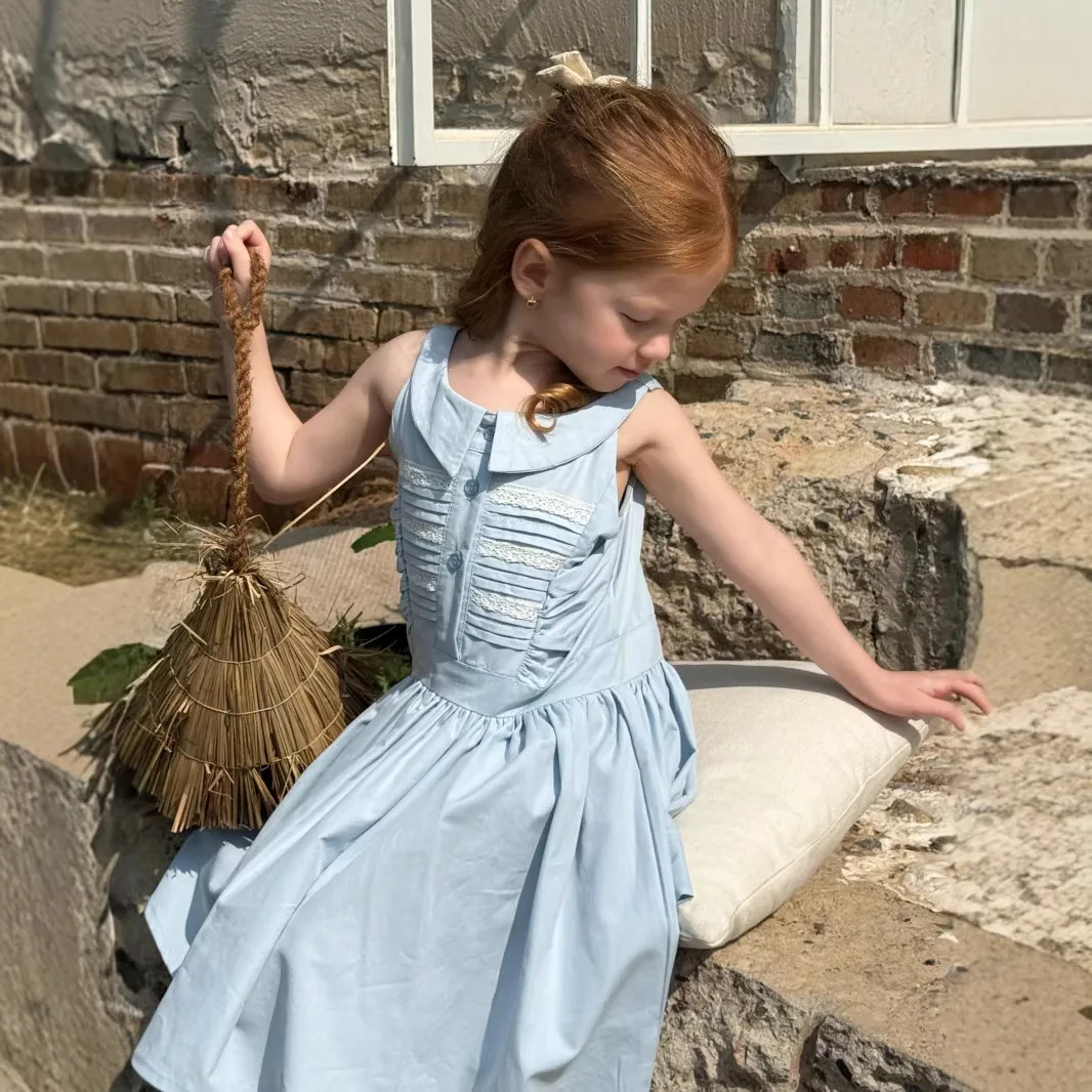 2026 Summer New Girls Retro French Princess Dress Sleeveless Girls Waist Cinching Style Princess Dress