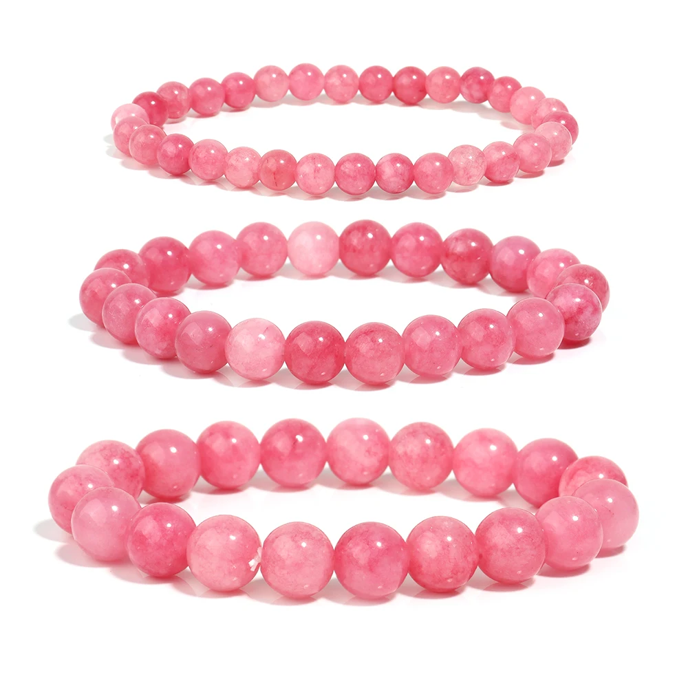 Pink Chalcedony Beaded Bracelet for Women Optimized Natural Stone Beads Yoga Meditation Jewelry Gift for Girlfriend