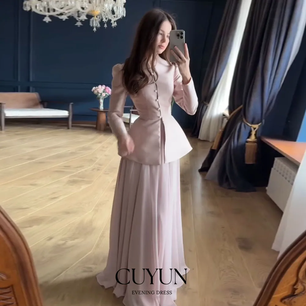 

CUYUN Роскошное женское вечернее платье по индивидуальному заказу с длинными рукавами и пуговицами из атласа и шифона Forma Event Party Dress Одежда для ужина и банкета