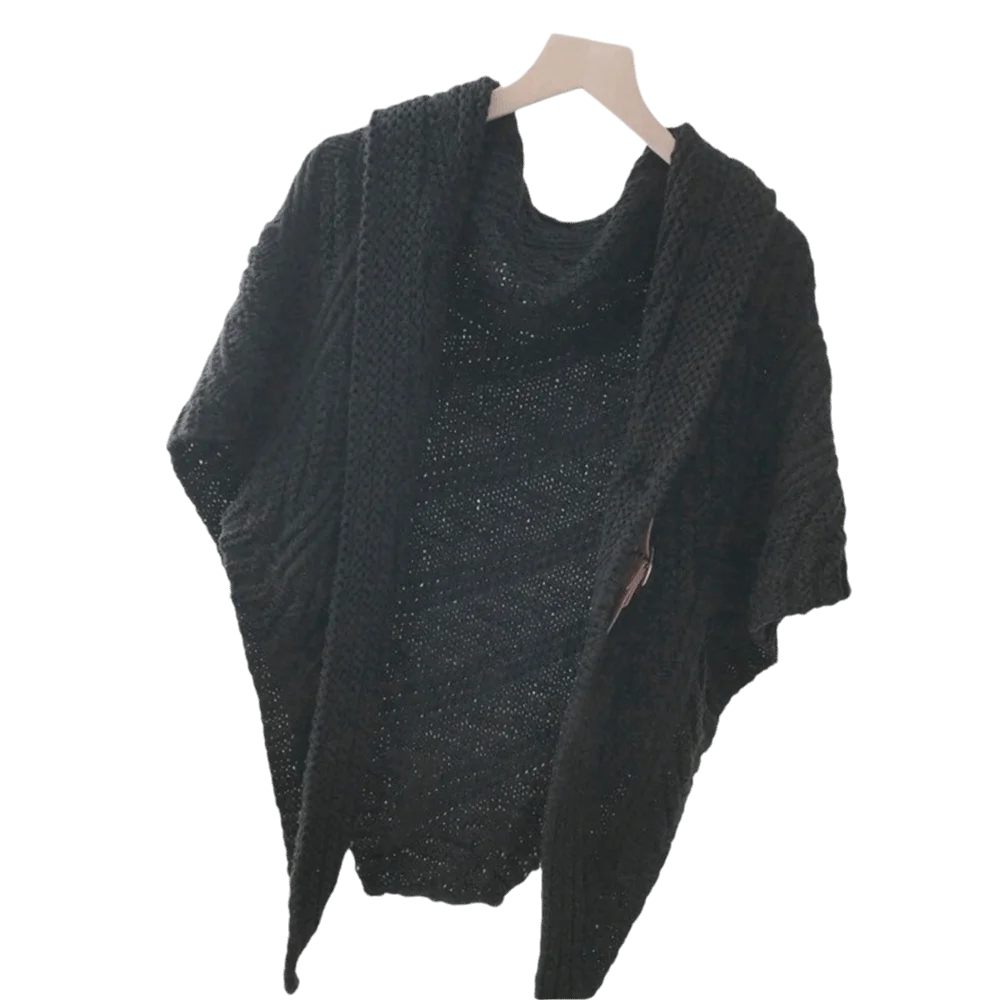 Fashion Solid Color Warm Shawl Leather Buckle Simple Triangle Scarf Versatile Capes Trendy For Women