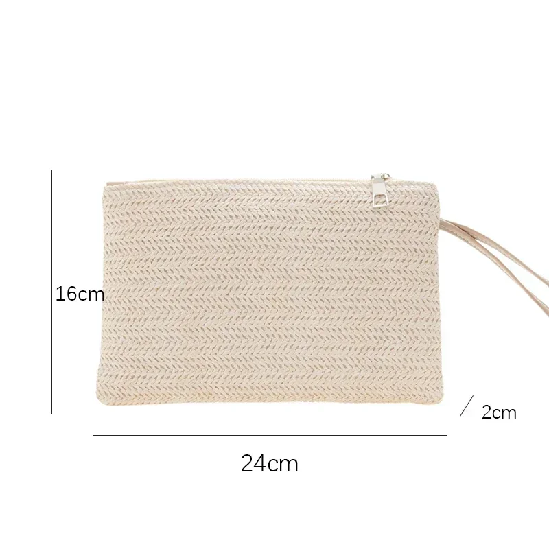 SLX-02 Weeftas Mode Dames Polsje Clutch Vrouwen Dagelijks Geld Telefoon Clutch Effen Stro Geweven Portemonnee Strand