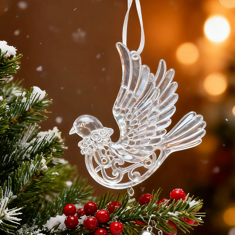 Transparent Christmas Tree Ornaments Acrylic Bird Unicorn Elk Snowflake Hanging Pendant 2026 New Year Party Home Decoration Gift