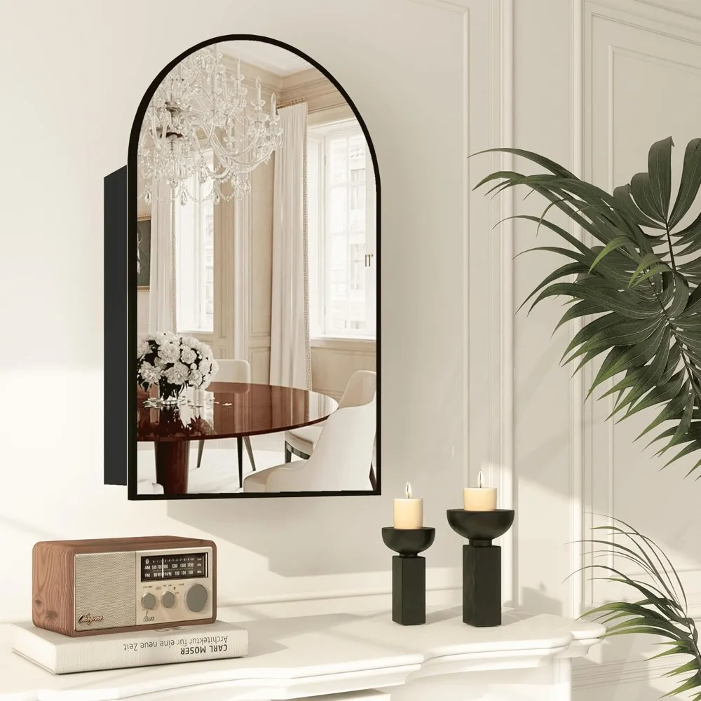 

Bathroom Medicine Cabinet with Mirror, Arched Medicine Cabinet Wall Mounted, Modern Vanity Mirror with Storage, Mirrored Cabinet
