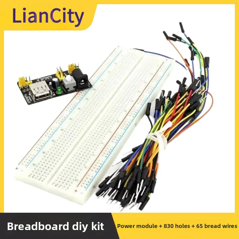 Breadboard Power Supply Module + 830 Points Breadboard + 65pcs Jumper Cables DIY Kit