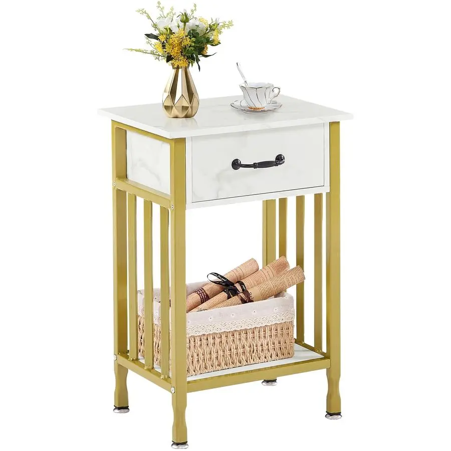 

Nightstands, Industrial Side Table End Tables with Drawer and Storage Shelf, Night Stands for Bedroom, Living Room, Wood Metal F