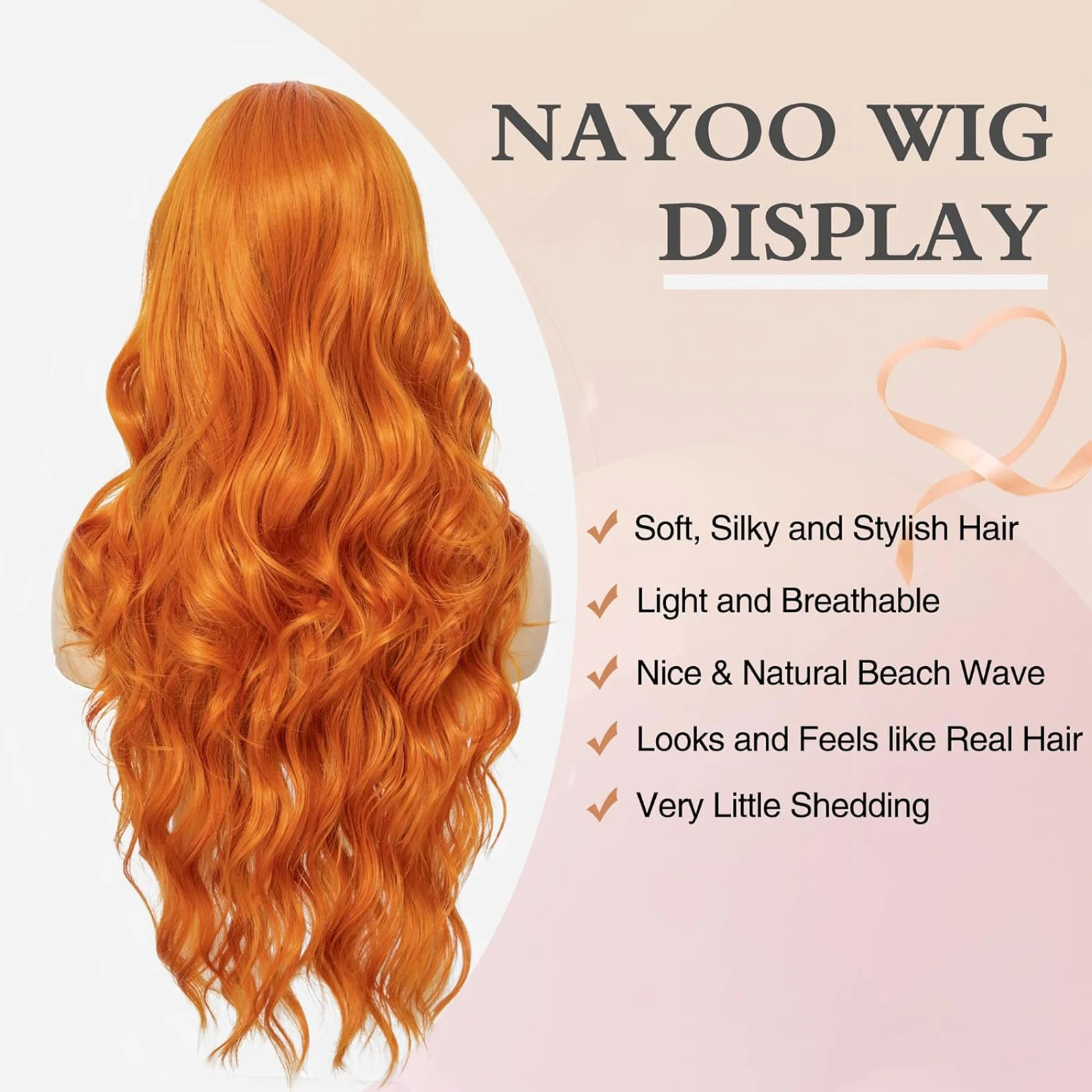 Tereshar Long Ginger Orange Wavy Synthetic Wig for Women Middle Part Curly Wavy Wig Heat Resistant Fiber Wig for Daily Party Use