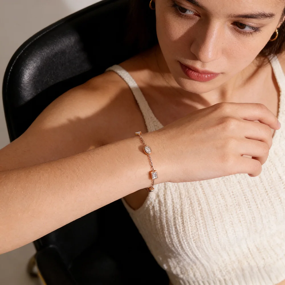 OEVAS 0.5CT Oval/Pear Cut Full Moissanite Bracelets 15+5cm S925 Silver Plated 18K Gold Wrist Chain for Women Fine Jewelry Gift