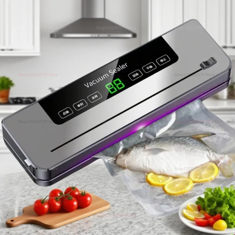 Electric Vacuum Sealer Built-in Cutter Kitchen Food Storage Seal Touch Button Dry/Wet Food Sealing Vacuum Packaging Machine