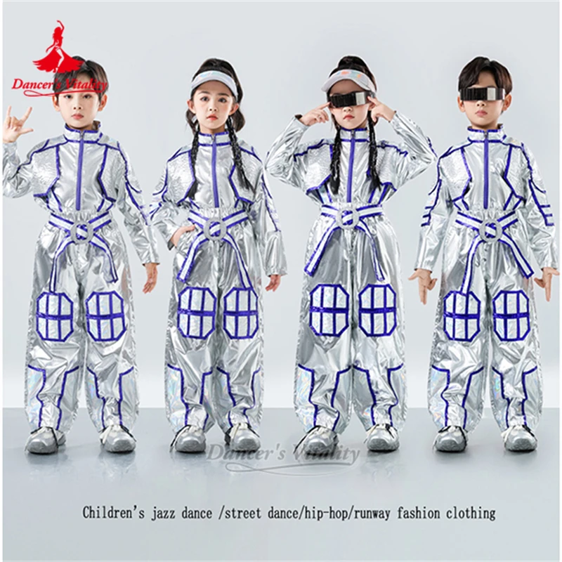 

Детское подиумное шоу, серебряный лазерный робот, стиль, комплекты из 3 предметов, жизненная танцовщица, хип-хоп, джаз, Kpop, тренировочная одежда для выступлений, одежда для танцоров
