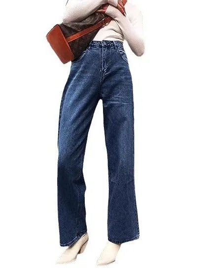 

High Waist Versatile Women's Jeans Slimming Effect Commute Sle High Waist Cotton Denim No Stretch Elastici mid Age Size