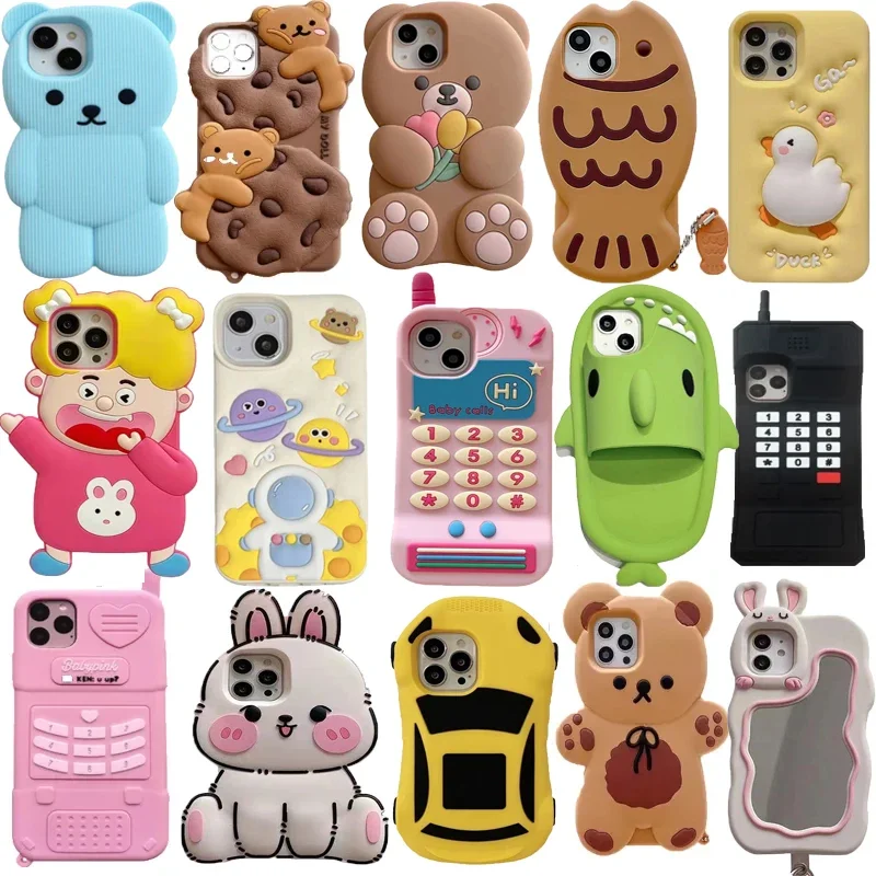 3D كيس هاتف ممتع وواقعي لجهاز iPhone 15 و14 و13 و12 و11 وX وXR وXS و6 و7 و8 Plus