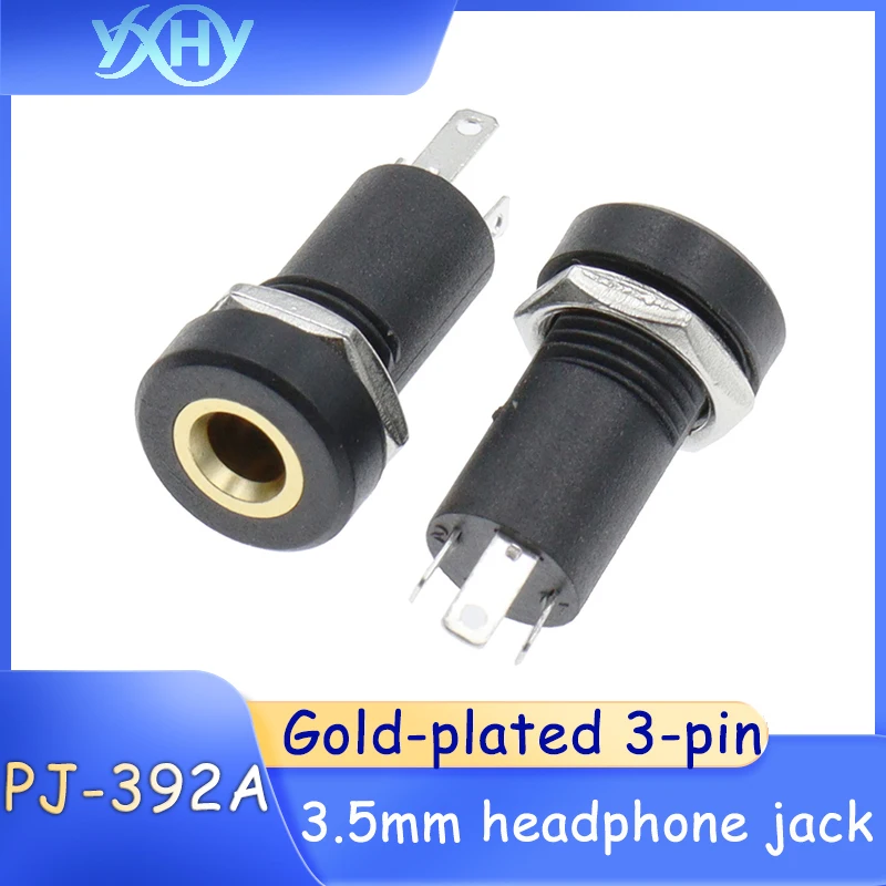 

3.5mm headphone socket PJ-392A - Gold-plated connector with 3 pins and 3 sections, vertical threaded audio-video female connecto