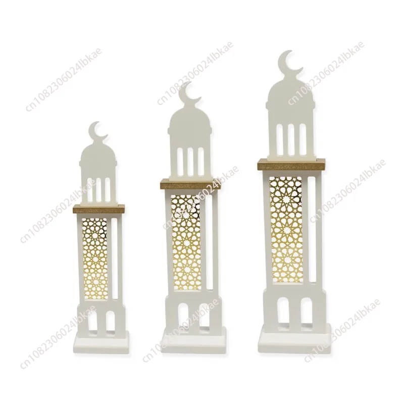 

For Ramadan Eid Crescent Acrylic Decoration, Wooden Castle Craft Gift Ornament for Home Tabletop Decor Middle East