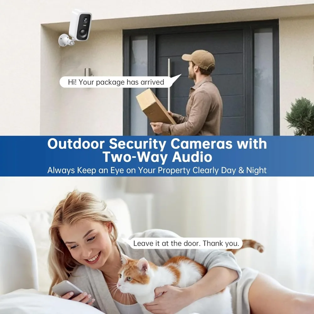 Caméras de sécurité 2k sans fil pour l'extérieur, paquet de 2, caméras pour la sécurité de la maison, caméra de sécurité alimentée par batterie, surveillance wifi 2.4g