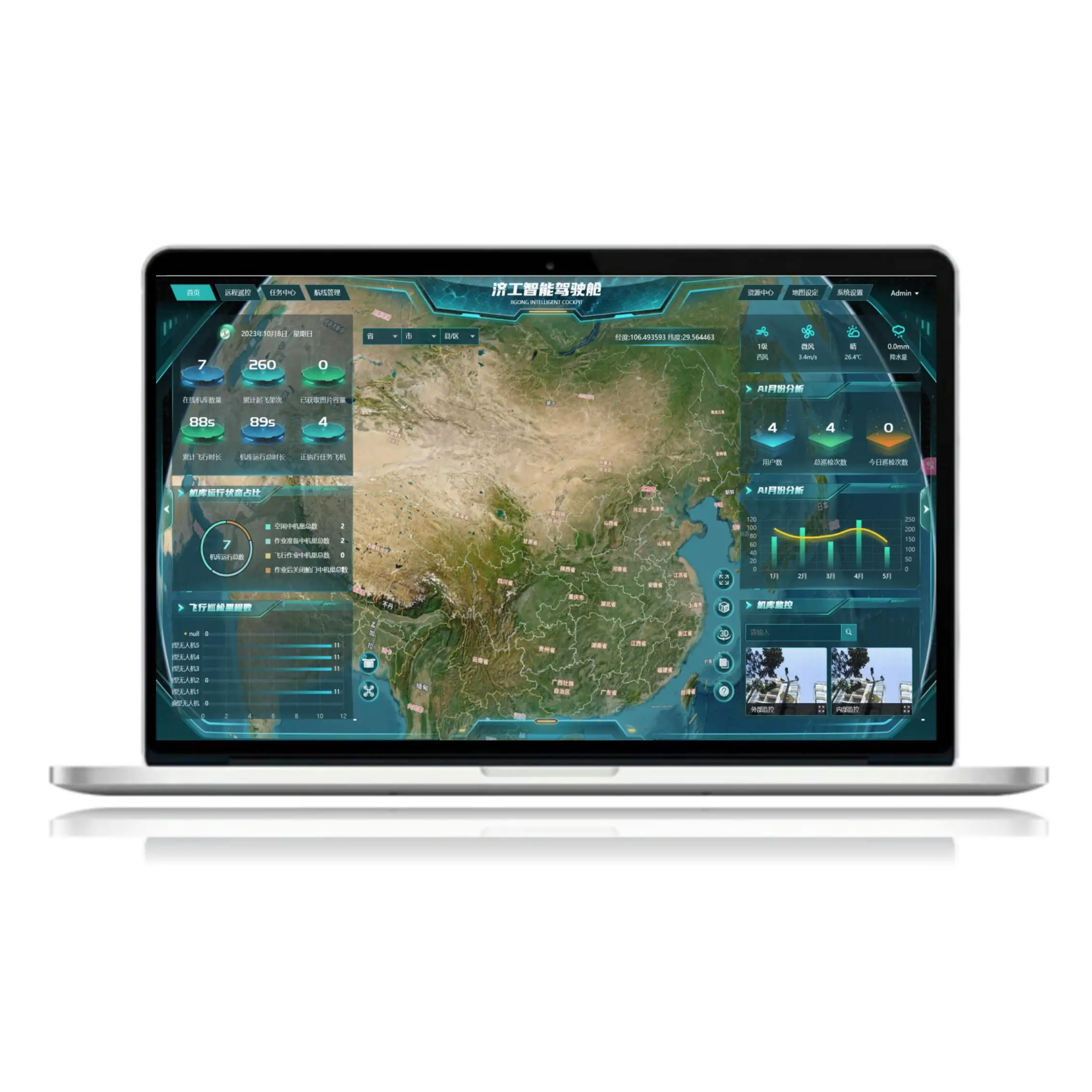 Software da indústria de drones de dados de drones que exibe o status dos drones em tempo real