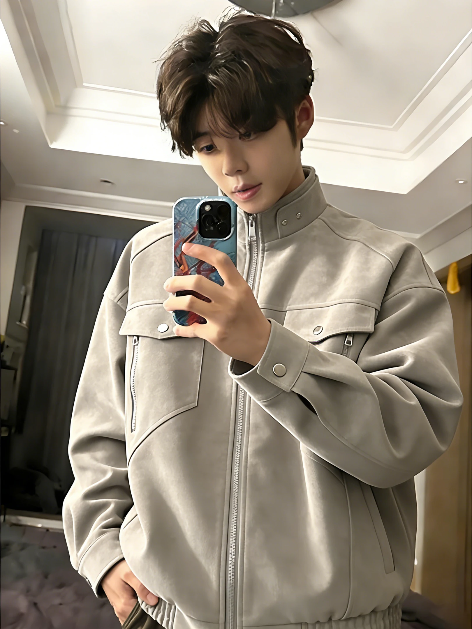 

American Sle ort Stand Collar PU Leather Jaet Men Spring High Sensation Cool Workwear Baseball Jaet Cleanfit