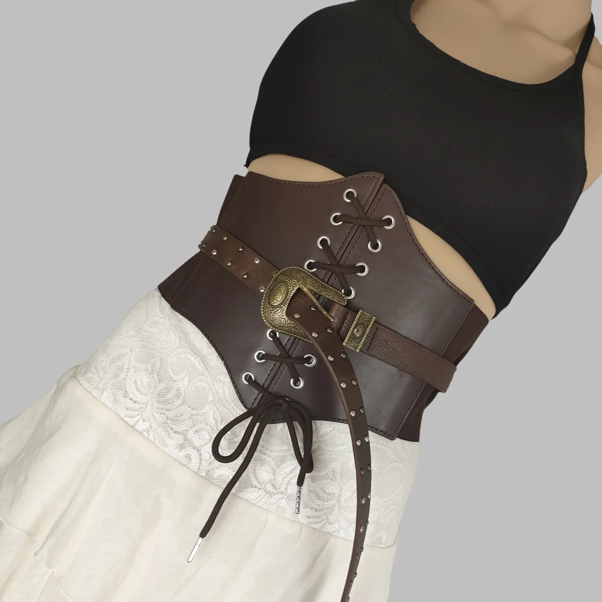 Leather splicing fashionable spicy girl belt waist seal for women's outdoor wear versatile wide waist seal decoration