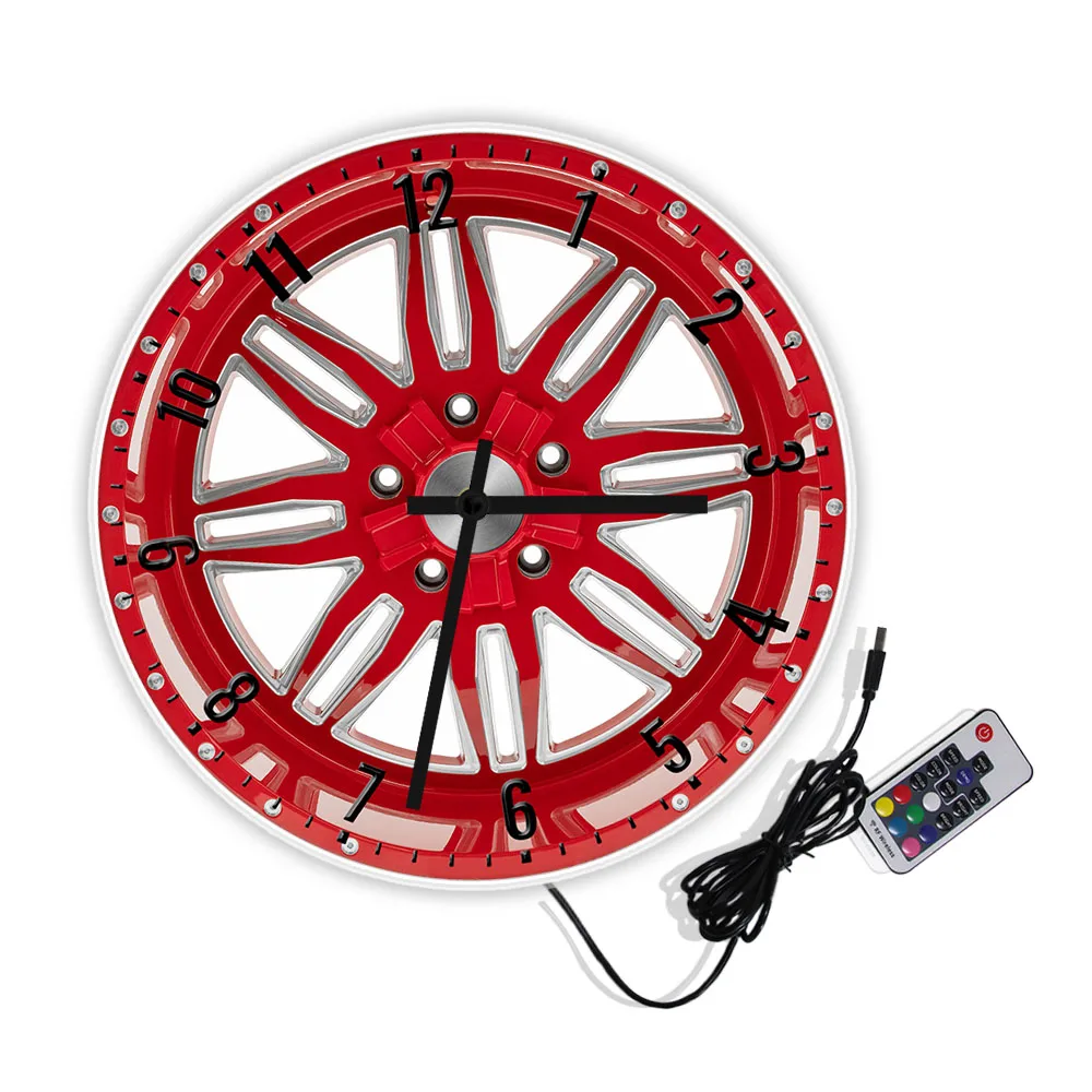 Red Tire Car Wheel Night Light Wall Clock Tyre Shop Service Repair Store Garage Display LED Neon Sign Wall Clock Glow In Dark