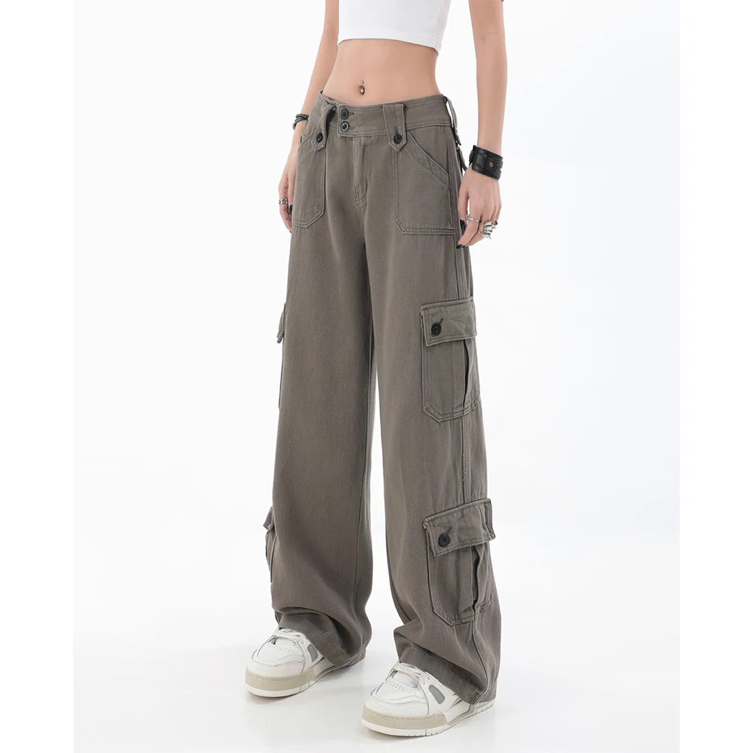 WCFCX STUDIO Y2k Style Chic Cargo Pants Women Korean Fashion Wide Leg Pants For Women Casual Baggy Parachute Pants