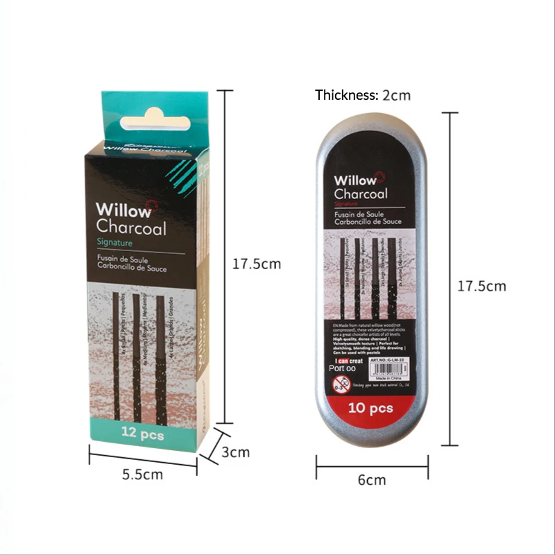 10/12 pcs sketch carbon sticks charcoal drawing tools easy to color not easy  break art painting Wood willow cotton carbon strip