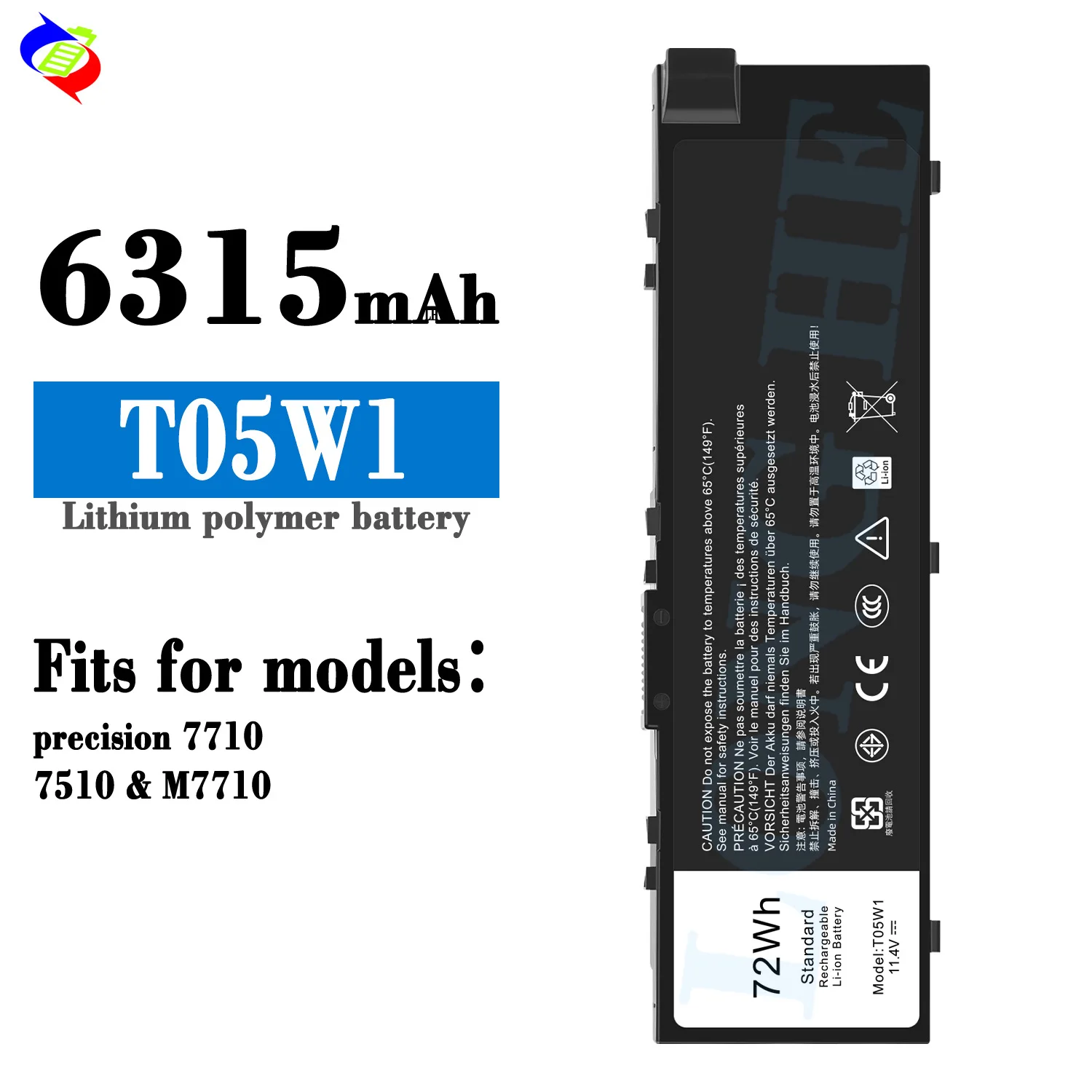 T05W1 11.1V 72Wh Laptop Battery For Dell Precision 15 7000 7510 7520 17 7000 7720 7510 7710 M7710 M7510