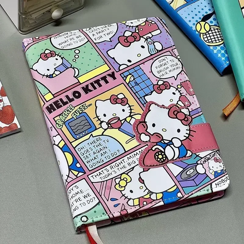 Sanrio Hello Kitty Notebook B6 Anime Journal Magnetic Clasp Book Cartoon Cute Leather Surface Writing Paper Notepads Girls Gift