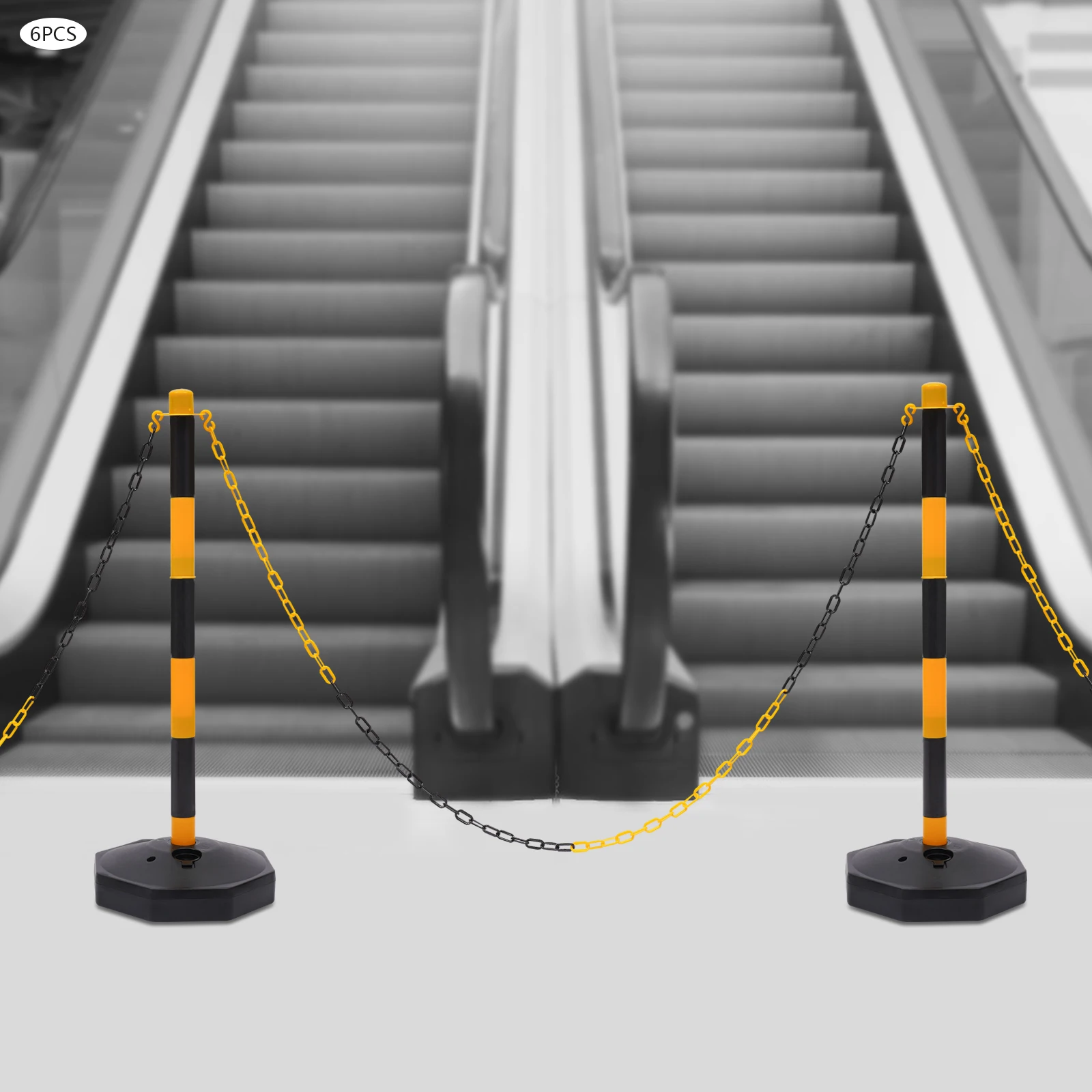 6 عبوات من مخاريط المرور القابلة للتعديل مع قاعدة قابلة للتعبئة، حاجز أمان البناء، عمود ركن السيارة مع سلاسل