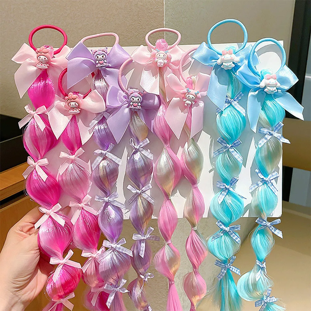 40 cm Little Pony Gradient Colorato Bubble Trecce Parrucca Bambini Ragazza Bowknot Nastro Corda per capelli Estensione dei capelli