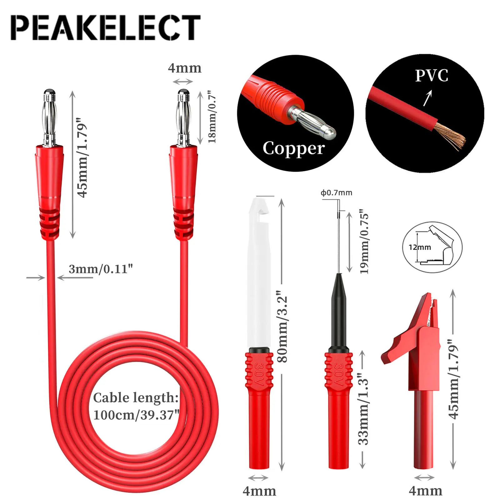 Peakelect P1043B 4Mm Banaan Plug Multimeter Meetsnoeren Kit Met Veiligheid Piercing Naald Test Probes + Alligator Clips Voor testen