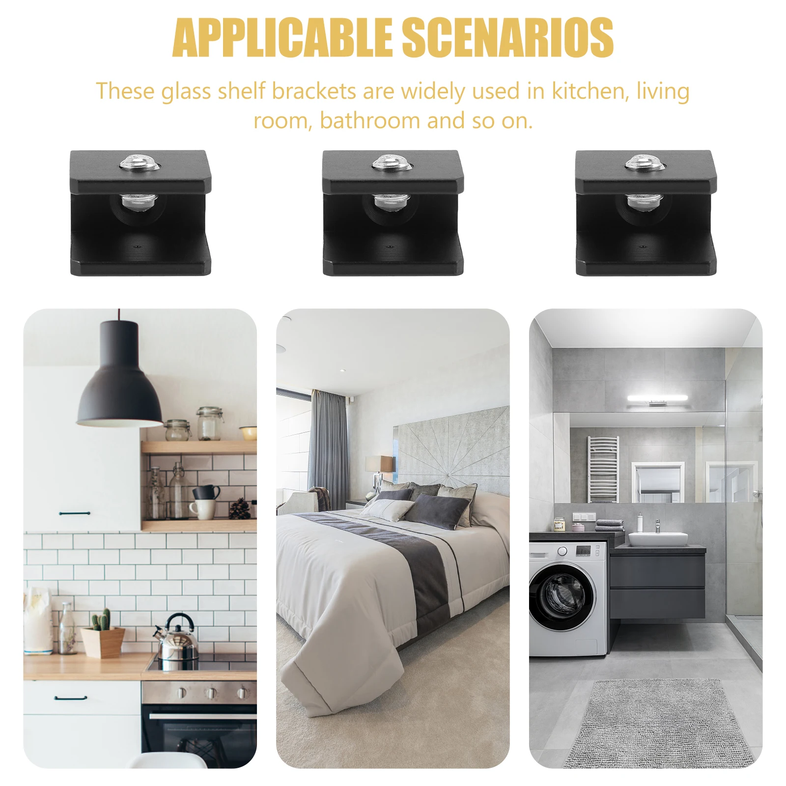 

8Pcs Glass Shelf Clamps Wall Mounted Brackets Heavy Duty Holders for Floating Shelves Bathroom Display Cabinets Support