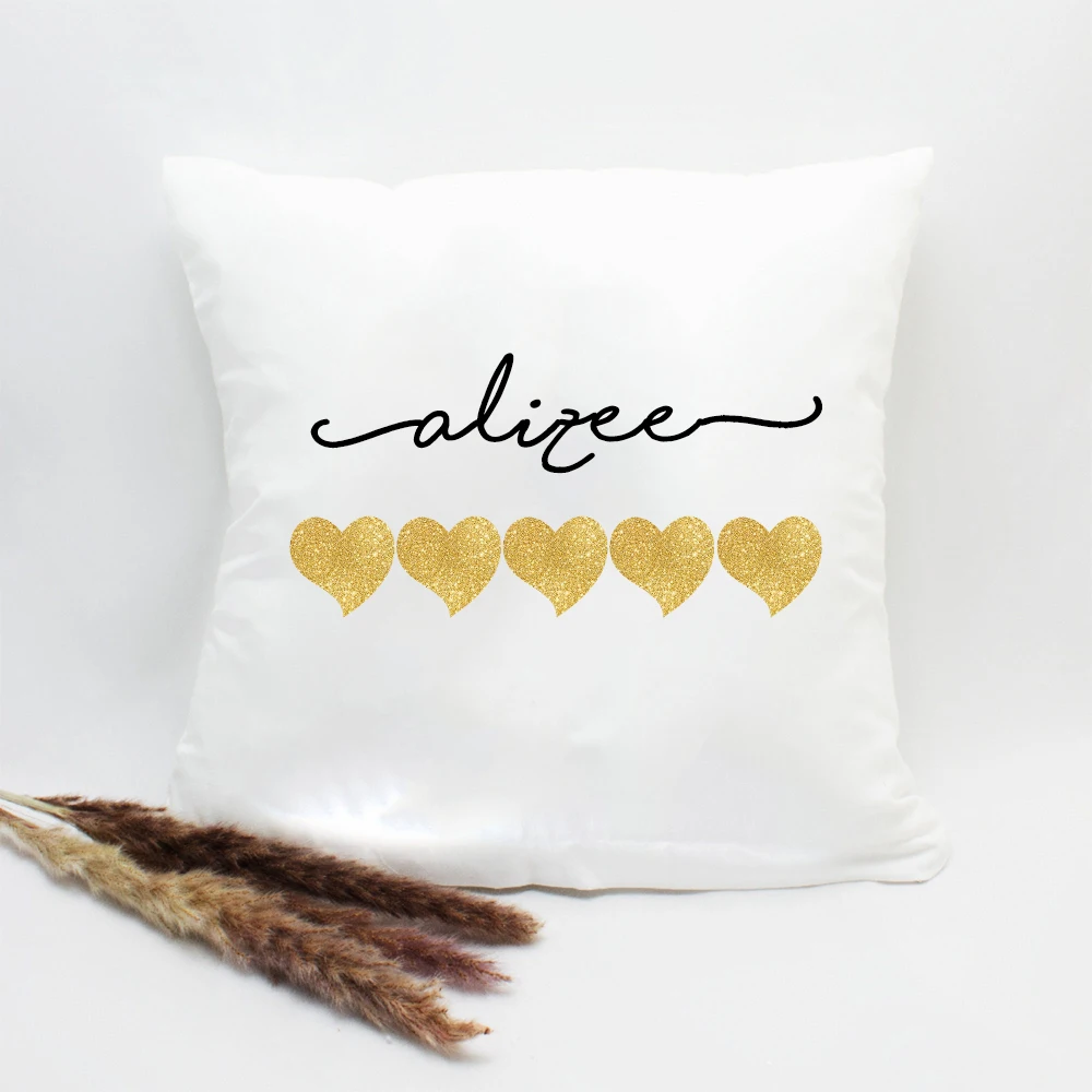 

Heart Print Custom Name Pillowcase Polyester Washable Children's Bedroom Pillow Dust Cover Decor Valentine's Day Christmas Gift