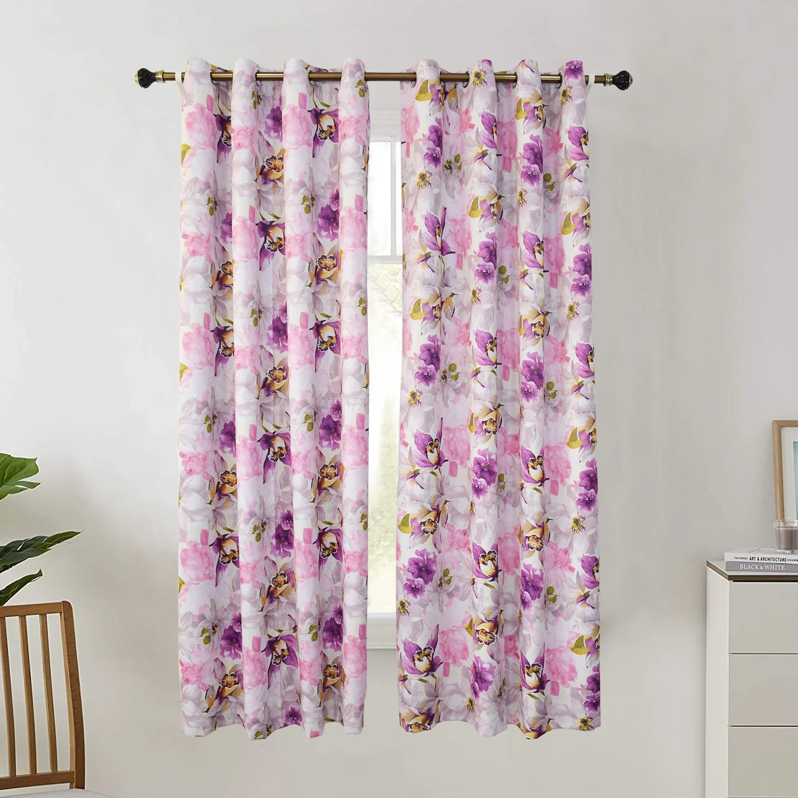 

American Style Printed Window Screen Blackout Flower Curtains