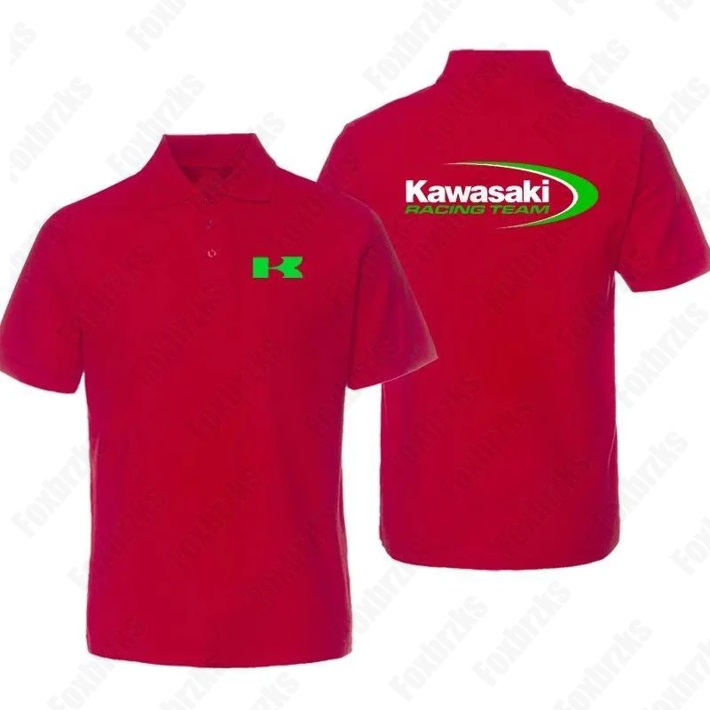 2024 Zomer Nieuwe Mannen Kawasaki Team Motorfiets Poloshirt Trendy Locomotief Jongen Wedstrijd Ridder Kleding Kid/Volwassen Top