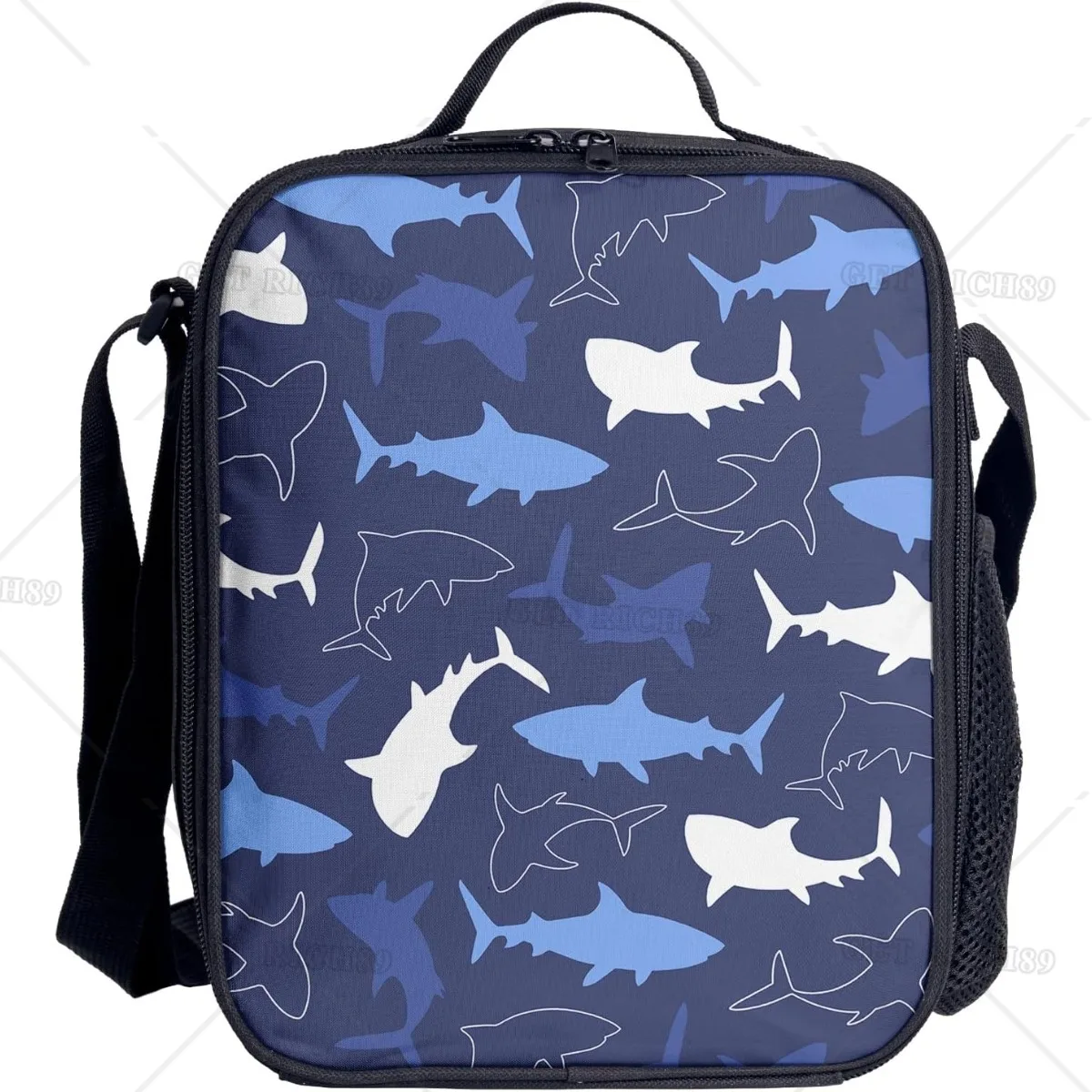 Fish Shark Insulated Lunch Box for Boys Kids Leakproof Reusable Blue Thermal Lunch Bag Ocean Animal for School Work