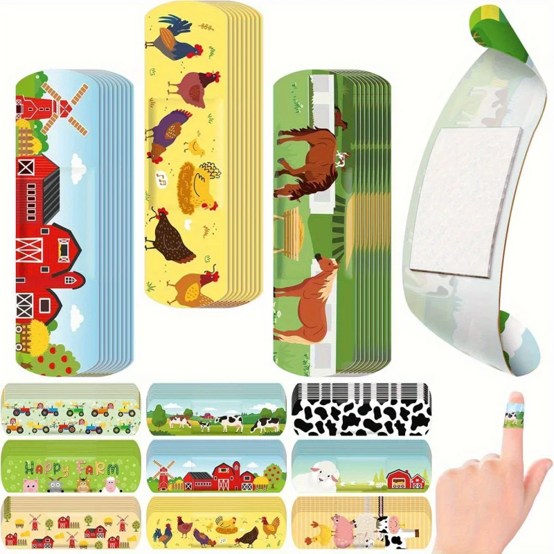 40 stuks zelfklevende verbanden voor boerderijdieren - ademende cartoonwraps voor varkens, honden, kippen - schattige huisdierbeschermingspatches, ontwerpen