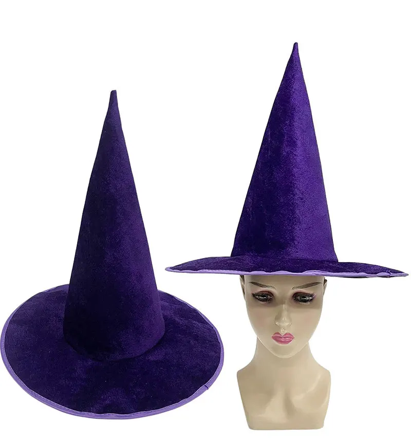 Hexenhut Halloween Farbiger Flanell Hexenhut Dunkler Hexenhut Zauberer Halloween Hexenhaarschmuck für Familienfestparty – Detail 7