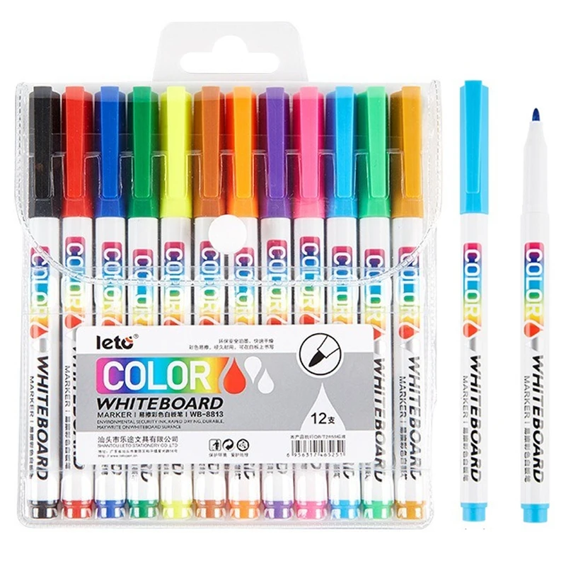 

12 Color Whiteboard Markers Pen Fine Tip Dry Erase Marker Pen for Kids Graffiti Writing Drawing Office School Calendar Boards