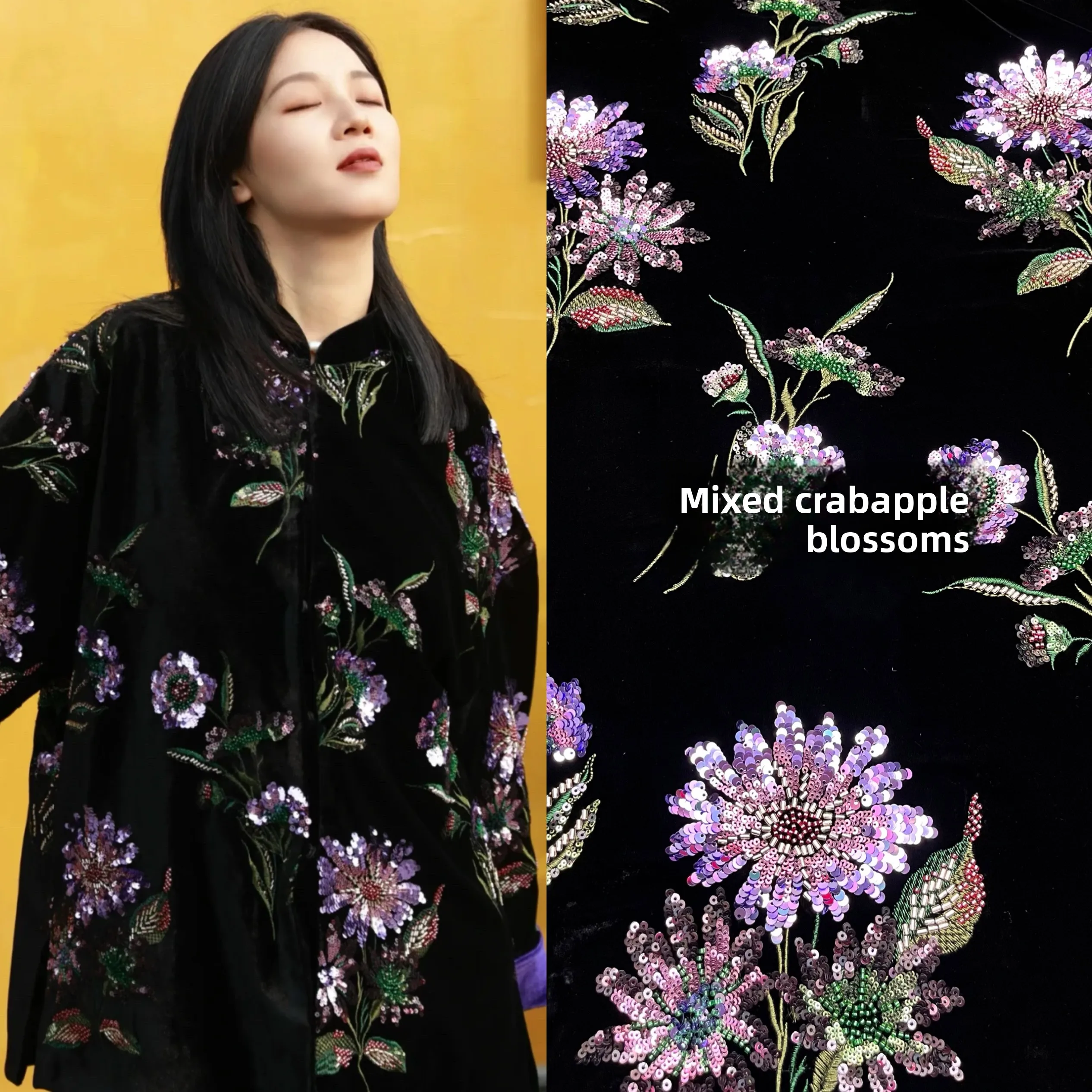 

Осень-зима, новая шелковая бархатная ткань с тяжелой вышивкой для жилета Jaet DIY Hanrt High Defn Series